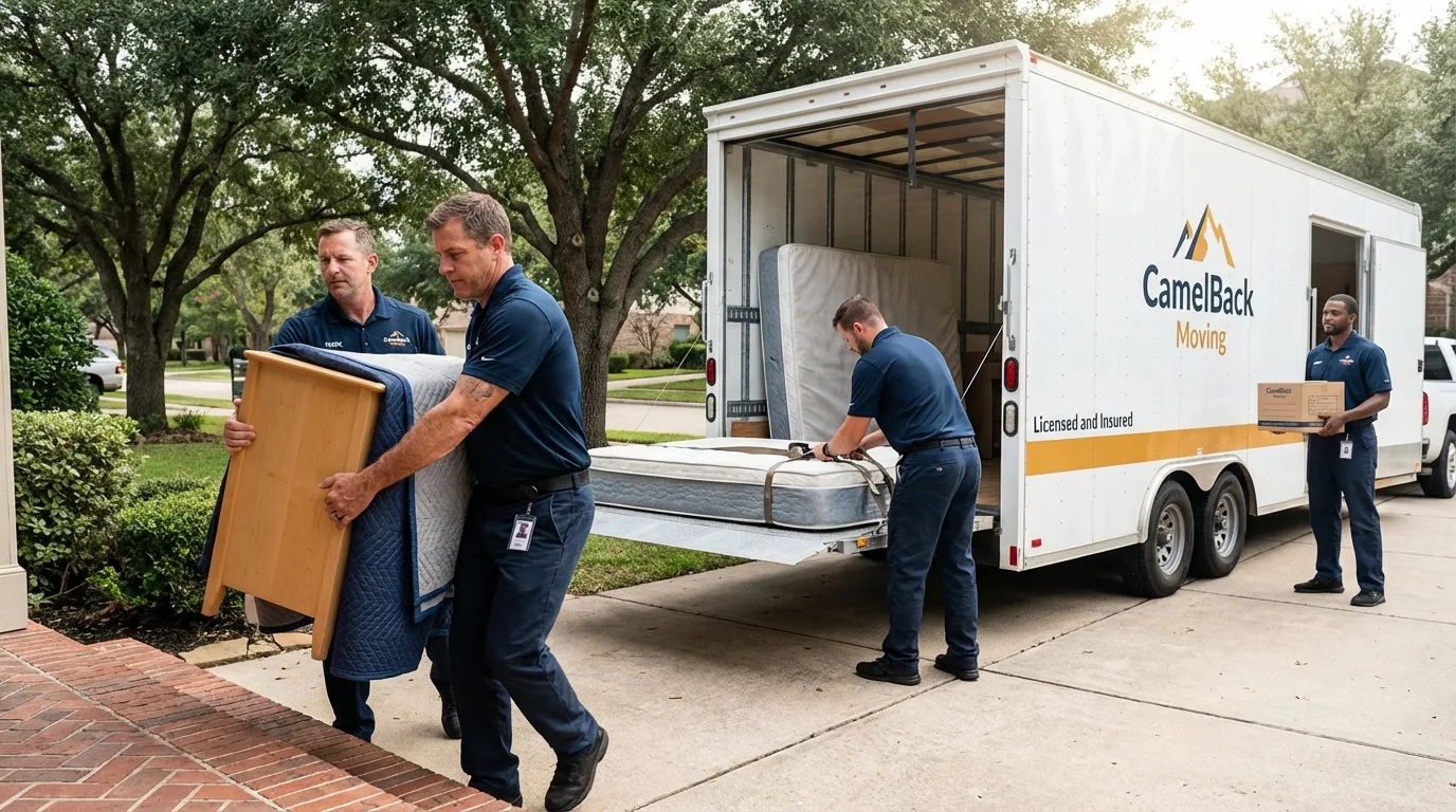 Crew loading residential truck for cross-state move from Port Hueneme, CA
