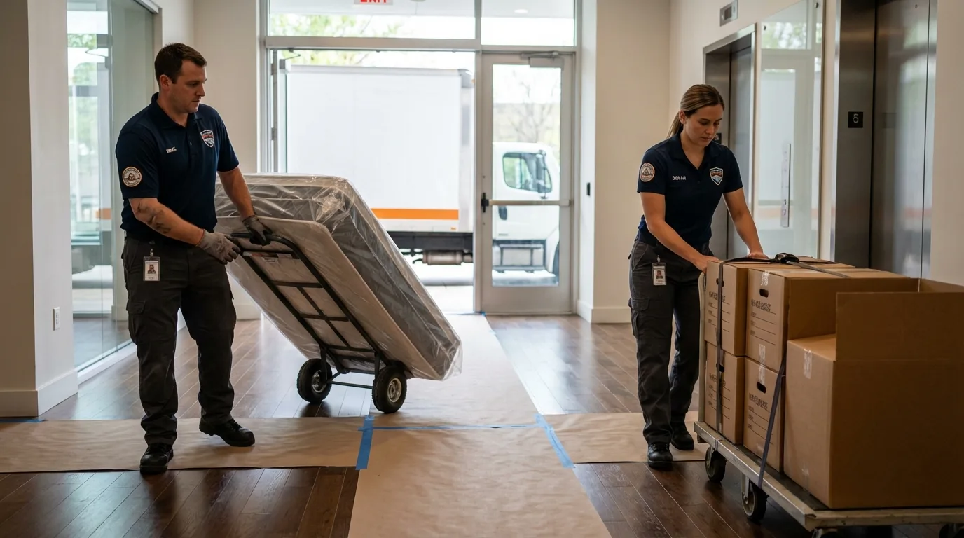 Professional apartment movers loading elevator in Port Hueneme, CA